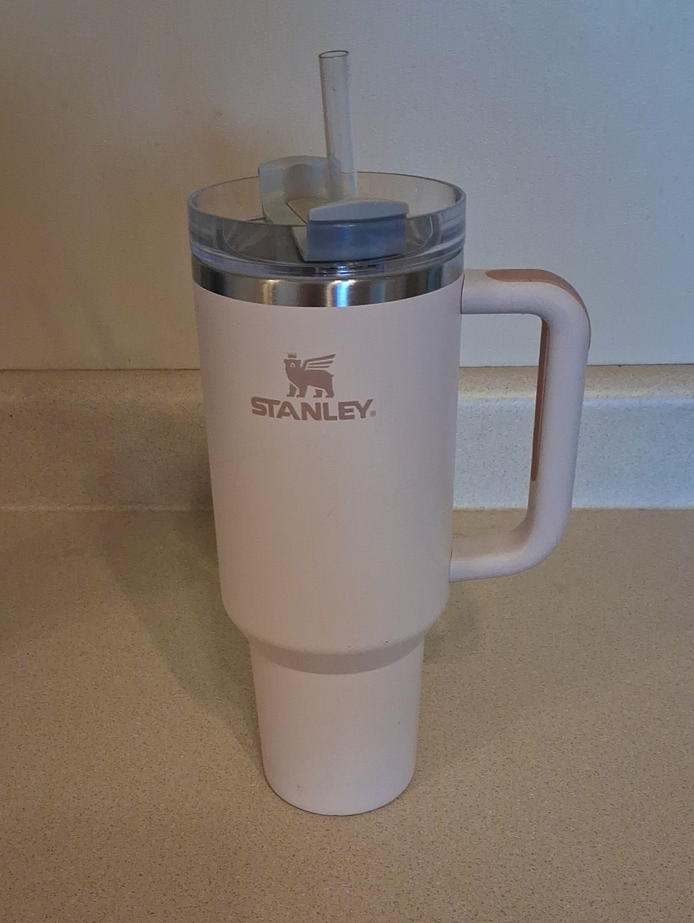 Stanley Pale Pink Travel Tumbler with Handle and Straw
